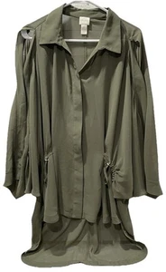 Chico’s Damen Bluse Tunika Oberteil Gr. 2 olivgrün langarm Knopfleiste transparent - Bild 1 von 19