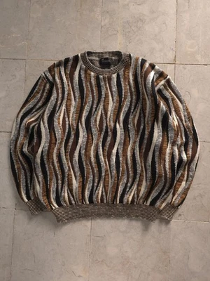 Vintage 90s Tosani Canada Brown Geometric Cotton Blend Crewneck Sweater M - Image 1 of 4