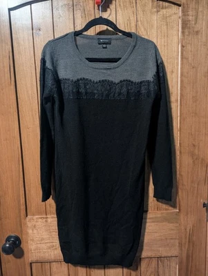 Vestido suéter para mujer AB Studio talla grande negro y gris ribete de encaje Foto 1 de 4