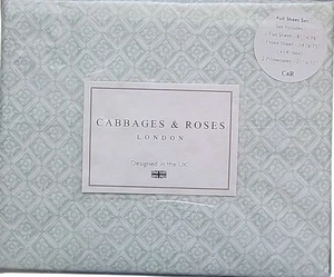 Cabbages & Roses Full Sheet Set - Flower Block Sage - 100% Cotton 200TC - Picture 1 of 4