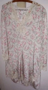 Vintage Eve Stillman Nachthemd Blumen/Spitze Jacquard Bauernsatin Gr. 36 Langarm - Bild 1 von 8