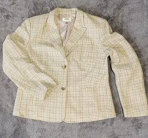 Talbots Tweed Women's Iridescent 2 Button Blazer Sz 14, Neutral Tan+Brown Pocket - Picture 1 of 9