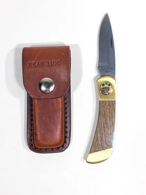 Navaja de bolsillo plegable Bear MGC Bass Pro aniversario con funda de cuero Foto 1 de 4