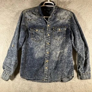 Vintage Rocawear Denim Button Shirt Mens Medium Acid Wash Y2K Skater Hip Hop R&B - Picture 1 of 8