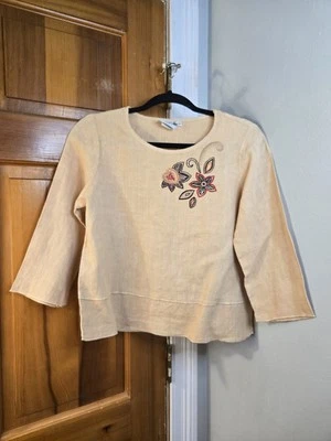 Vintage Hot Cotton Linen Embroidered Tunic Top Beige Sz Small Petite - Image 1 of 4