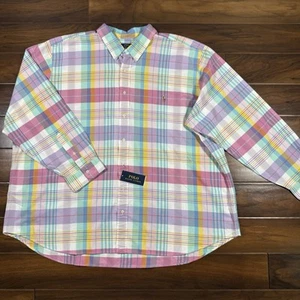 Polo Ralph Lauren Men's Size 4XB Pastel Plaid Classic Oxford Button Shirt - Picture 1 of 11
