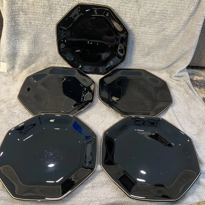 5 Arcoroc OCTIME Glass Dinner Plates 10 5/8" Octagonal France Gold Rim - Image 1 of 4