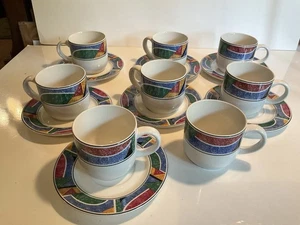Vintage SANGO Flair #4806 8 Cups & 7 Saucers Stoneware Set - Picture 1 of 12
