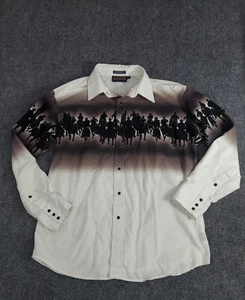 Vtg Panhandle Slim Shirt Large White Black Cowboy Horses Pearl Snap Rodeo West - Picture 1 of 15