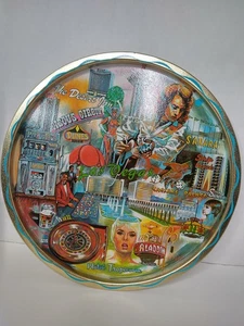 Vintage Metall alt Las Vegas Strip Casinos Hotels kleines Souvenir Serviertablett Bar  - Bild 1 von 5