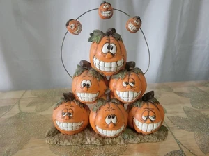 Vtg 1990's Halloween PUMPKIN FUNNY FACE FIGURINE 7" Ceramic Halloween Decoration - Picture 1 of 5