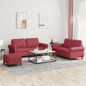 vidaXL 3-tlg. Sofagarnitur mit Kissen Weinrot Kunstleder - Bild 1 von 8