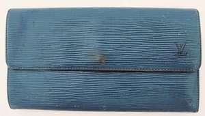 Auténtica Cartera Louis Vuitton Azul Epi Porte Monnaie Billetes Caja Fuerte MI0942 - Imagen 1 de 15