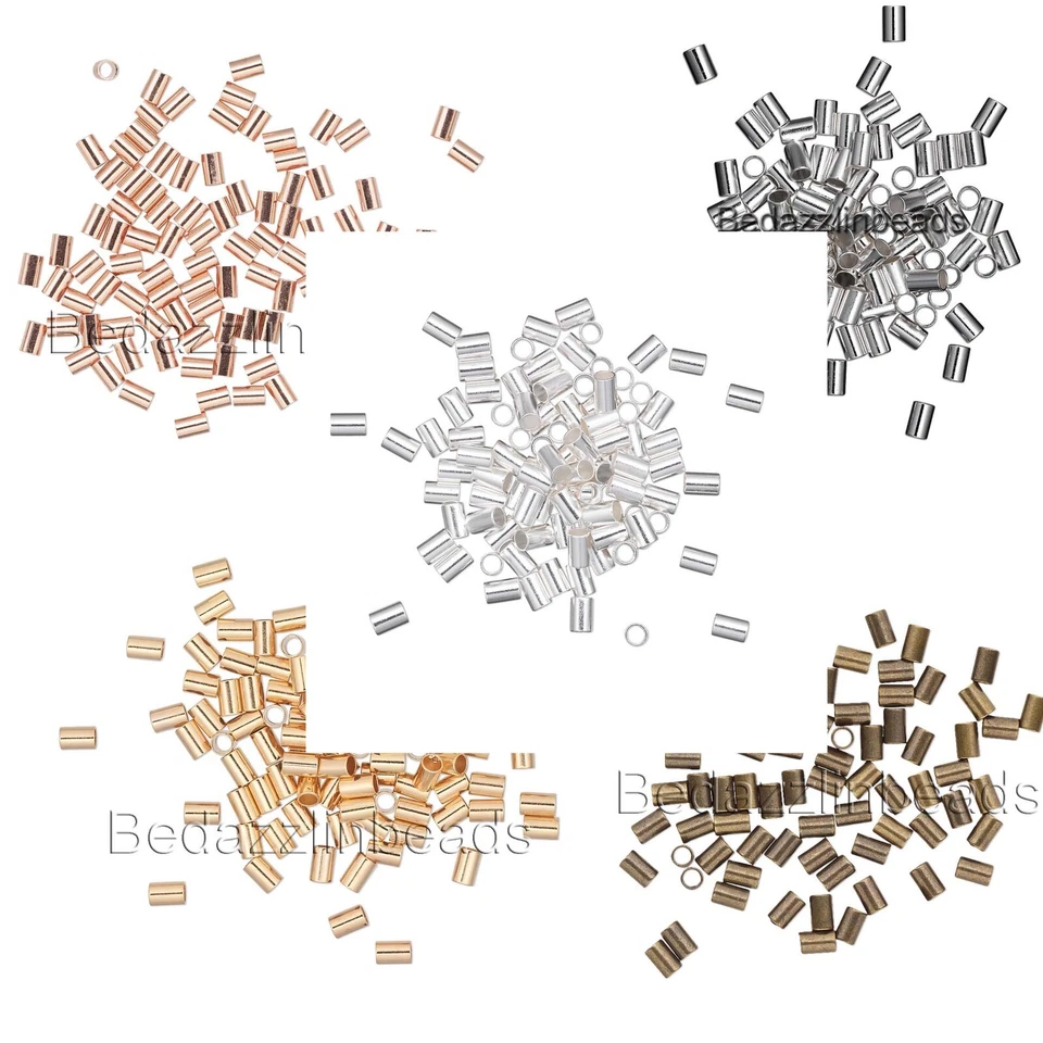 100 cuentas de tubo de crimpado de 3 mm x 2 mm para terminar el extremo del cable de rebordear y el alambre Foto 1 de 1