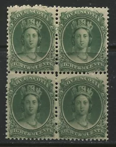 Nova Scotia QV 1860 8 1/ 2 cents mint o.g. hinged block of 4 - Picture 1 of 1