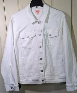 Evri Jacket Women 3X Classic White Jean Cotton Distressed Denim Crop Button Down - Picture 1 of 15