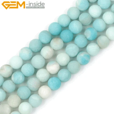 Big Hole Natural Blue Amazonite Stone Beads For Jewelry Making 15" Frosted Matte - Image 1 of 4