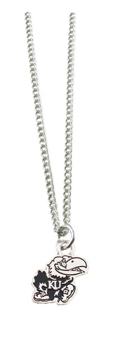 Kansas Jayhawks Mascot Silver Pendant and Chain Necklace Jewelry KU Gift Cover