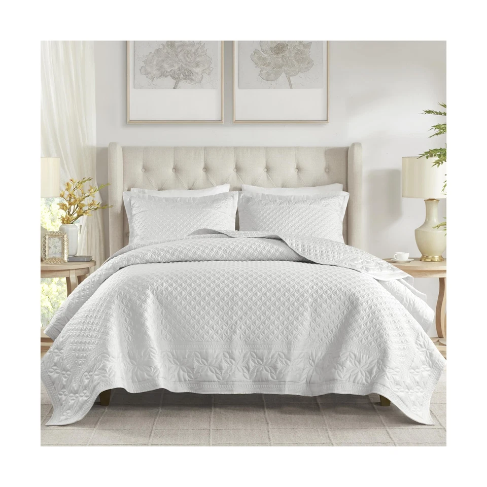 CROSCILL Quilt Set Luxe Ornamental Motif Embroidery Quilting, Oversized Cover... - Image 1 of 4