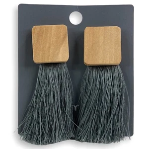 Pendientes con flecos grises de madera cuadrada perforada de madera para mujer 3,5" - NUEVOS - Imagen 1 de 11