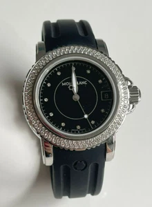 Reloj informal de negocios Mont Blanc diamante negro con correa de goma para damas - Imagen 1 de 4