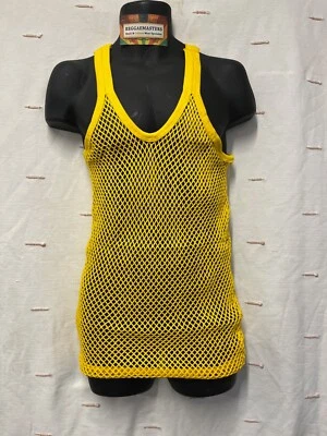 YELLOW - STRING MESH FISHNET  VEST - UNISEX -  100% COTTON - Image 1 of 2
