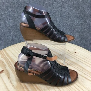 Bare Traps Sandals Womens 9.5M Ivania Strappy Black Leather Adjustable Wedge - Picture 1 of 15