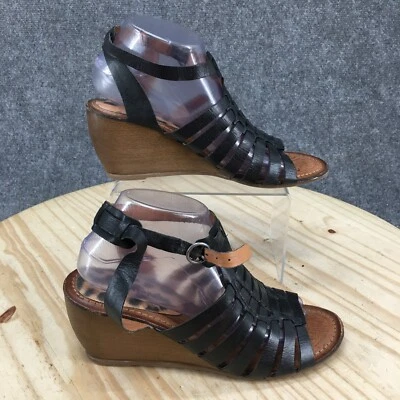 Sandalias Bare Traps para mujer 9,5 M Ivania con tiras de cuero negro cuña ajustable Foto 1 de 4