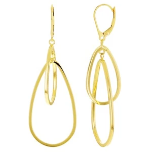 Italienische 14k Gelbgold polierte Träne Tropfen Hängel Ohrringe 2,4" 3,1 Gramm - Bild 1 von 4