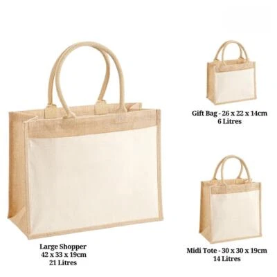 Jute Gift Bag Tote Shopper With Cotton Canvas Pocket Westford Mill  - Image 1 of 4
