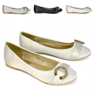 Women's Bridal Shoes Ladies Slip On Sparkly Buckle Wedding Flat Pumps Size 3-8 - Picture 1 of 45