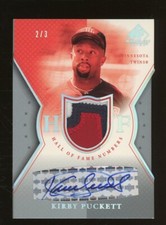 2004 SP Game Used HOF Numbers Die-Cut Kirby Puckett HOF Signed AUTO Patch 2/3