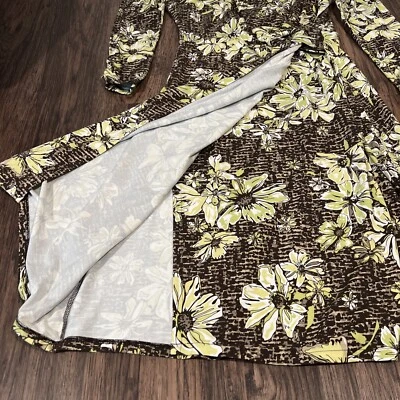 Vestido Pendleton Para Mujer Floral Envolvente Manga Larga Cuello en V Grn Marrón Talla S Foto 1 de 4