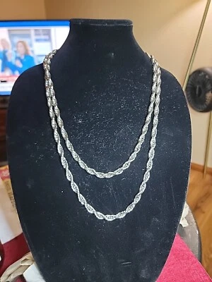 Vintage 27" Twisted Rope Chain Necklace  Silver Metal - Изображение 1 из 2