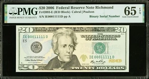 $20 2006 Federal Reserve Note Richmond “Binary Numbers “Gem Uncirculated 65EPQ - Picture 1 of 3