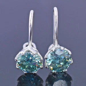 3 Ct Treated Certified Blue Diamond Solitaire Dangler Earrings In 925 Silver - Picture 1 of 8