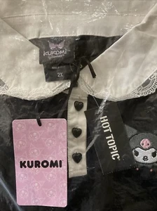 NWT Black Sanrio Kuromi white lace collar heart button Blouse Top womens Plus 2X - Picture 1 of 4