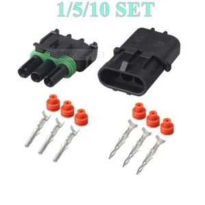 3 Pin/Way Male & Female Delphi Weather Pack WeatherPack Plug Connector Kit New - Picture 1 of 4
