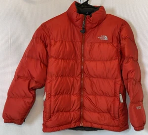 North Face Jacket Boys Medium Red Full Zip Logo Goose Down Puffer Coat u52 - Picture 1 of 9