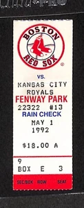 MAY 1, 1992  KANSAS CITY ROYALS @ BOSTON RED SOX TICKET STUB - Picture 1 of 1