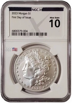 2023-P $1 MORGAN DOLLAR NGCX MS10 First Day Of Issue Silver Coin. - Image 1 of 4