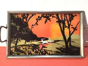 Petit plateau de service en métal et verre, art déco, 42x22cm - Imagen 1 de 8