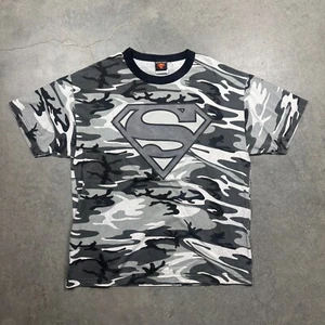 Vintage Y2K Warner Bros DC Comics Superman Camo Shirt Mens XL Gray Preowned - Picture 1 of 5