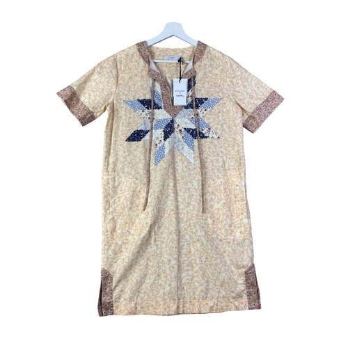 Abito Camicia COACH X KEITH HARING Trapunta Patch TG 4 Lino Floreale Paillettes CottageNUOVO