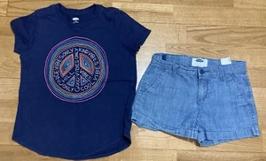 Girl's Old Navy Outfit sz 8 - "Good Vibes....." Peace Top w/Chambray Shorts EUC - Picture 1 of 7