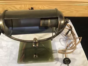 Bankers Desk Lamp Vintage MCM Metal Shade Marble Base Press Socket Parts Repair - Picture 1 of 14