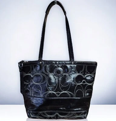 COACH Large Signature Patent Leather Shoulder Handbag COA Embroidered F19198  - Image 1 of 4