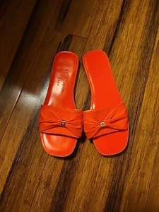Kate Spade Neon Orange Sadie Slide Sandals Bow Detail Size 10 B - Picture 1 of 6