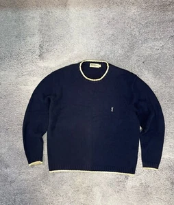 YSL Yves Saint Laurent Men’s Sweater Pullover Vintage Knit Mini Logo Blue Size L - Picture 1 of 9