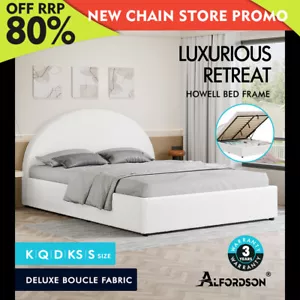 ALFORDSON Bed Frame Queen Double King Single Gas Lift Storage Base White Boucle - Picture 1 of 62